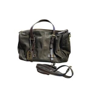 VTG Dooney & Bourke Nylon Satchel Bag Brown Leather Trim Brass Hardware RARE EUC